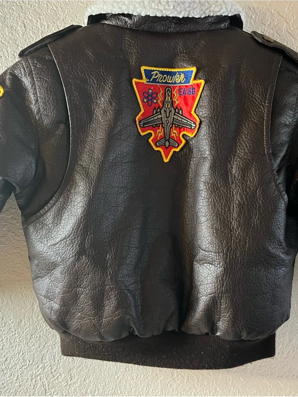 Kids Brown Faux Leather Bomber Jacket with Sherpa Collar